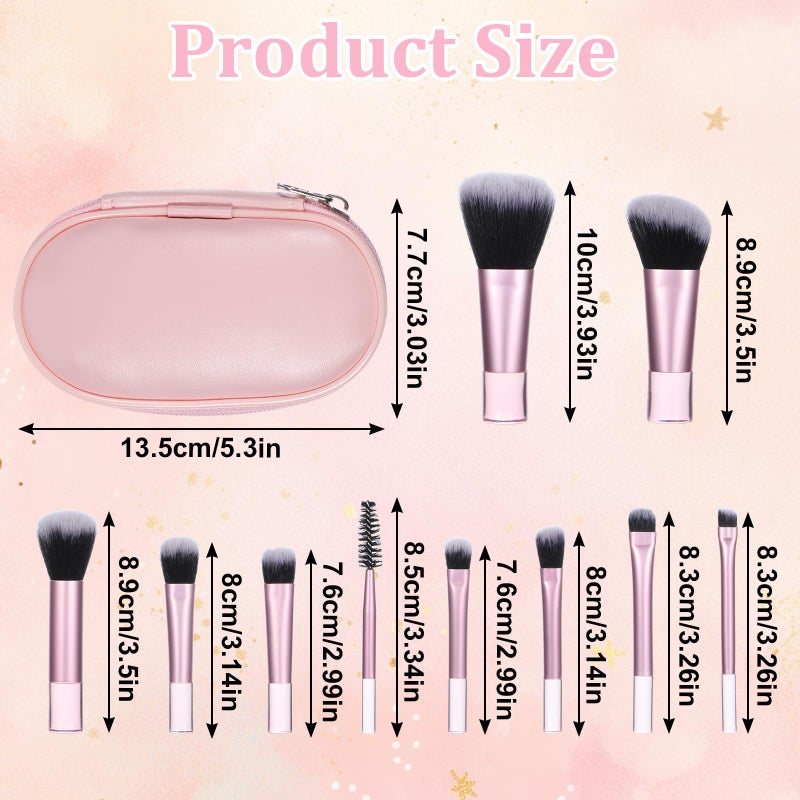 EupHHonycs 10 Pcs Mini Travel Makeup Brush Set With Pouch Pink Portable Travel Makeup Brushes Professional Cosmetic Brush Travel-Essentials kits for Women Girls Brushes Blush Powder Eye Shadow - Image 2