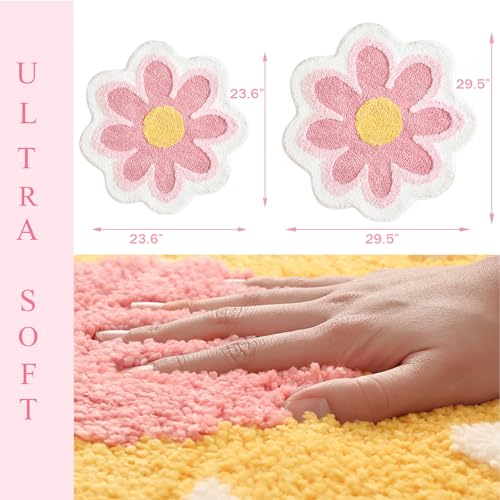 YRXRUS Flower Bath Mat, Pink Bathroom Rug, Beauty Bath Mats, Ultra Soft Microfiber Bath Rug, Machine Washable Flower Bathroom Mat, Shower Bathtub Mat Gift Cute Room Decor, 29.5x29.5 in - Image 2