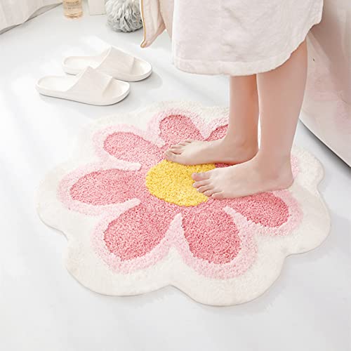 YRXRUS Flower Bath Mat, Pink Bathroom Rug, Beauty Bath Mats, Ultra Soft Microfiber Bath Rug, Machine Washable Flower Bathroom Mat, Shower Bathtub Mat Gift Cute Room Decor, 29.5x29.5 in - Image 4