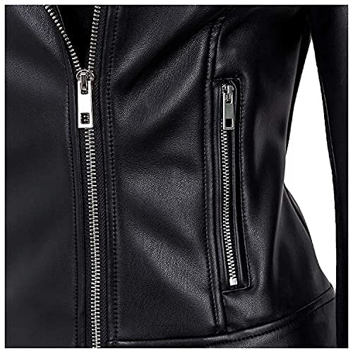 Athlemo Womens Faux Leather Motorcycle Jackets Classical Black PU Slim Short Biker Coats - Image 5