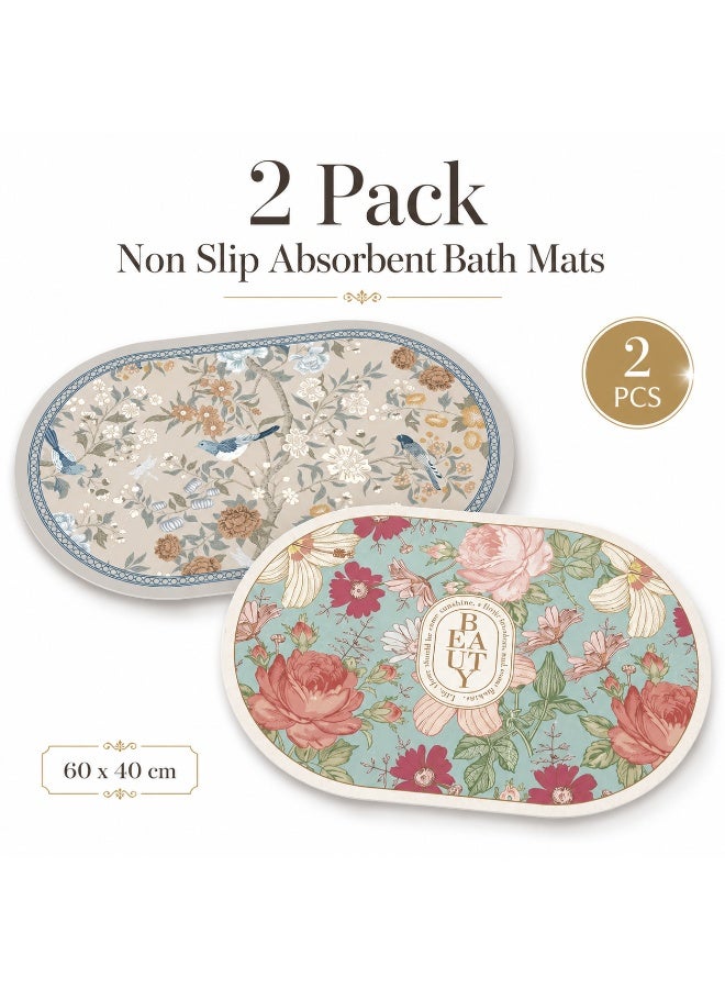 San Yi 2 Pack Non Slip Absorbent Bath Mats 60 x 40 cm Floral Designs - Image 1