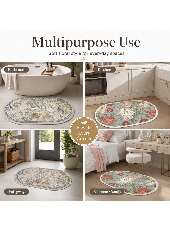 San Yi 2 Pack Non Slip Absorbent Bath Mats 60 x 40 cm Floral Designs - Image 2