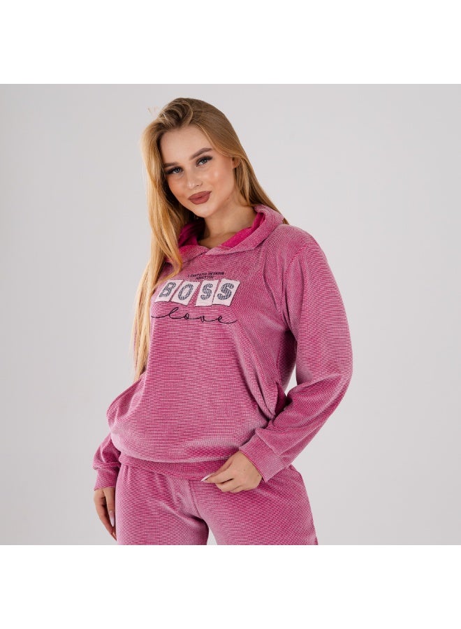 zecotex  Cozy & Warm Velour (Fleece/Plush) Women's Loungewear/Pajama Set - Hoodie Top & Trousers - Image 2