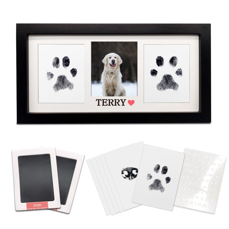 MYPAWLETS Paw Print Frame & Ink Pads Kit,Dog or Cat Paw Print Kit,2 No Mess Ink Pads for Pets,Paw Print Stamp Pad for Dogs,Wooden Pet Memorial Frame,Personalized Pet Paw Print Gifts - Image 1