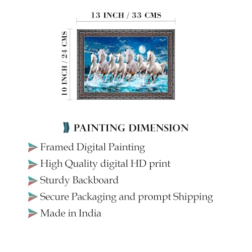 Indianara Vastu Runing Seven Horses Painting With Frame 13 Inches X 10 Inches (Style 1) - Image 2