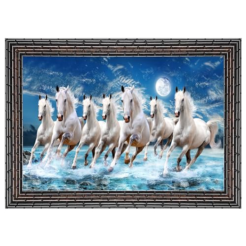 Indianara Vastu Runing Seven Horses Painting With Frame 13 Inches X 10 Inches (Style 1) - Image 1