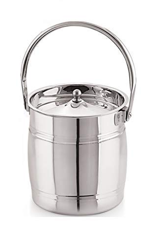 Priya Stainless Steel Apple Milk Can/Milk Barni/Milk Pot/Oil Can (with Lid) - Capacity 1.5 Litre and Diameter - 5.1 inches - Image 1