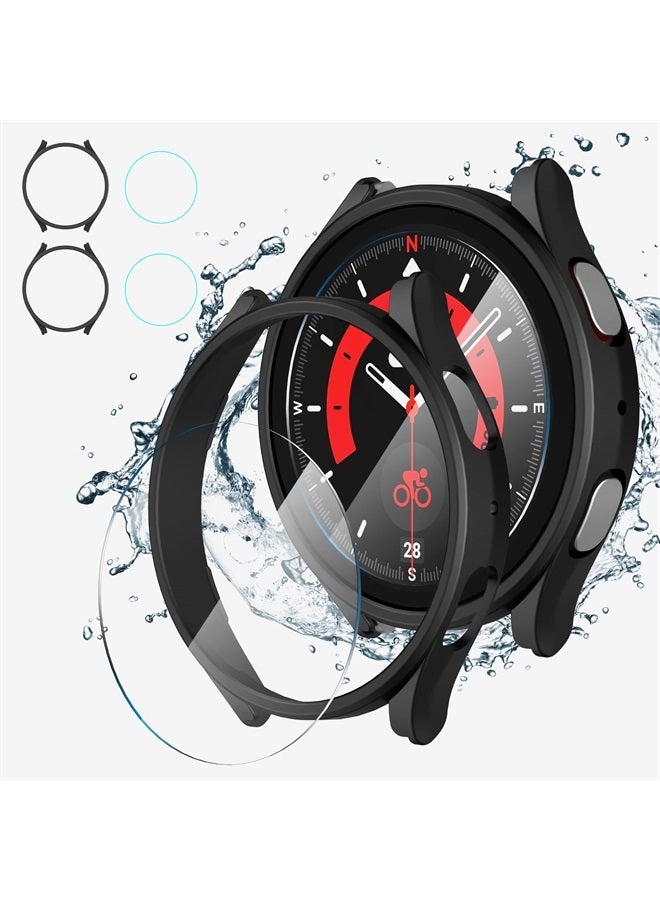 Suoman 4-Pack Screen Protector Case for Samsung Galaxy Watch 5 Pro 45mm, for Galaxy Watch 5 Pro 45mm Accessories Tempered Glass Protector + All-Round PC Matte Protector Cover -Matte Black - Image 1