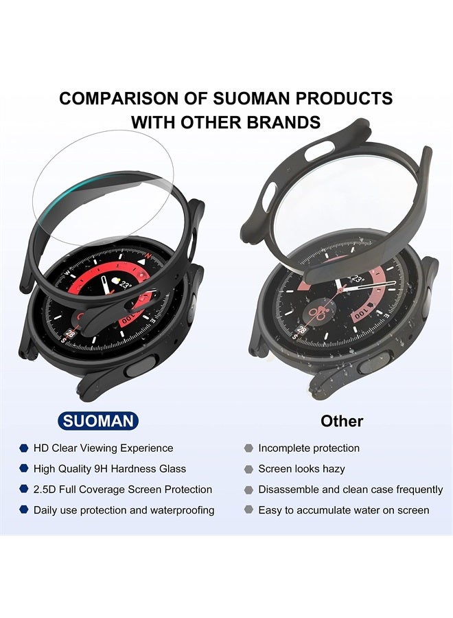 Suoman 4-Pack Screen Protector Case for Samsung Galaxy Watch 5 Pro 45mm, for Galaxy Watch 5 Pro 45mm Accessories Tempered Glass Protector + All-Round PC Matte Protector Cover -Matte Black - Image 4