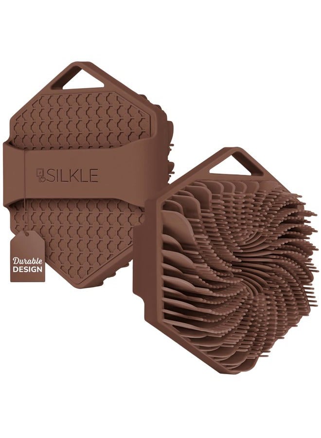 SILKLE Silicone Body Scrubber - Exfoliating Bath Brush and Skin Cleanser - Shower Sponge for Gentle Body Scrub and Wash - Silicone Scrubbing Care Tool for a Refreshed and Renewed You - Brown - Image 1