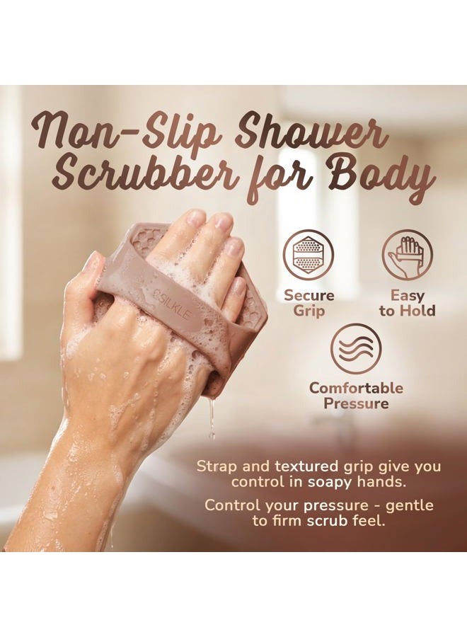 SILKLE Silicone Body Scrubber - Exfoliating Bath Brush and Skin Cleanser - Shower Sponge for Gentle Body Scrub and Wash - Silicone Scrubbing Care Tool for a Refreshed and Renewed You - Brown - Image 4
