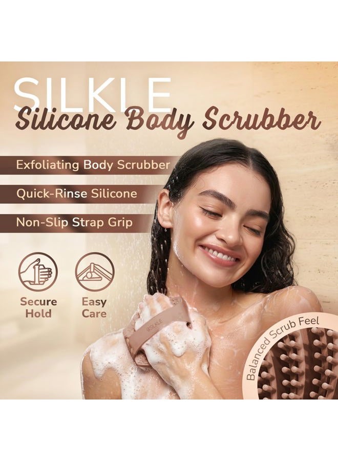 SILKLE Silicone Body Scrubber - Exfoliating Bath Brush and Skin Cleanser - Shower Sponge for Gentle Body Scrub and Wash - Silicone Scrubbing Care Tool for a Refreshed and Renewed You - Brown - Image 2