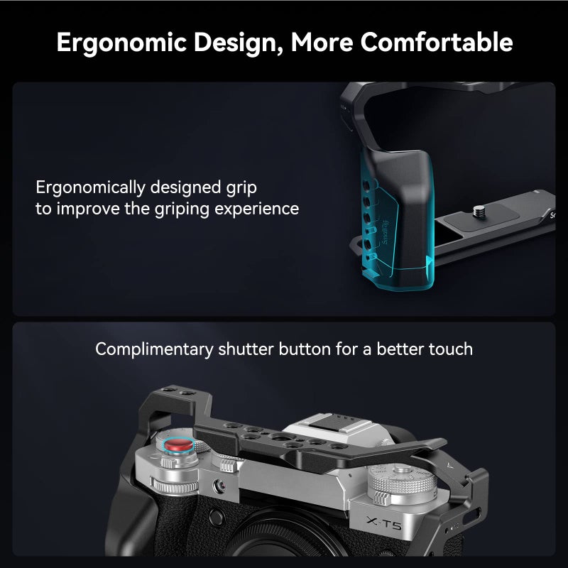 SmallRig X-T5 Camera Full Cage for FUJIFILM, Aluminum Alloy Camera Rig for Fujifilm XT5 with Shutter Button, Built-in QD Port, NATO Rails and Quick Release Plate for Arca - 4135 - Image 3