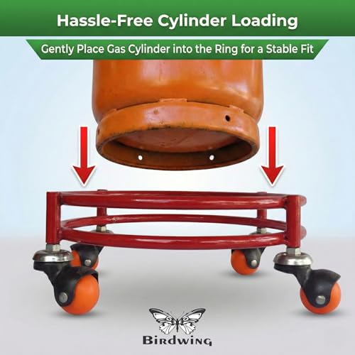 BIRDWING New Heavy Red Colour Steel LPG Gas Cylinder Trolley with Red Finish – Heavy 4-Wheel Stand for Kitchen (Red Heavy Gas Stand 1 Pcs) (5 Year Warranty) - Image 3
