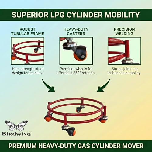 BIRDWING New Heavy Red Colour Steel LPG Gas Cylinder Trolley with Red Finish – Heavy 4-Wheel Stand for Kitchen (Red Heavy Gas Stand 1 Pcs) (5 Year Warranty) - Image 5