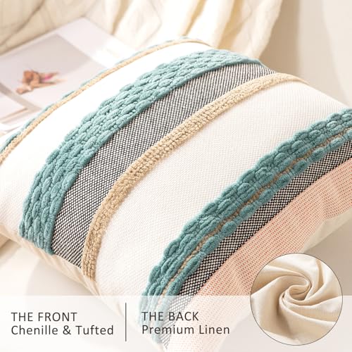 WANLIRD Boho Throw Pillow Covers 18x18 Set of 2 Farmhouse Decorative Cushion Case Striped Square Pillows Cover Chenille Pillow Cases Accent Neutral Pillowcase for Sofa Couch Bed,Blue - Image 2