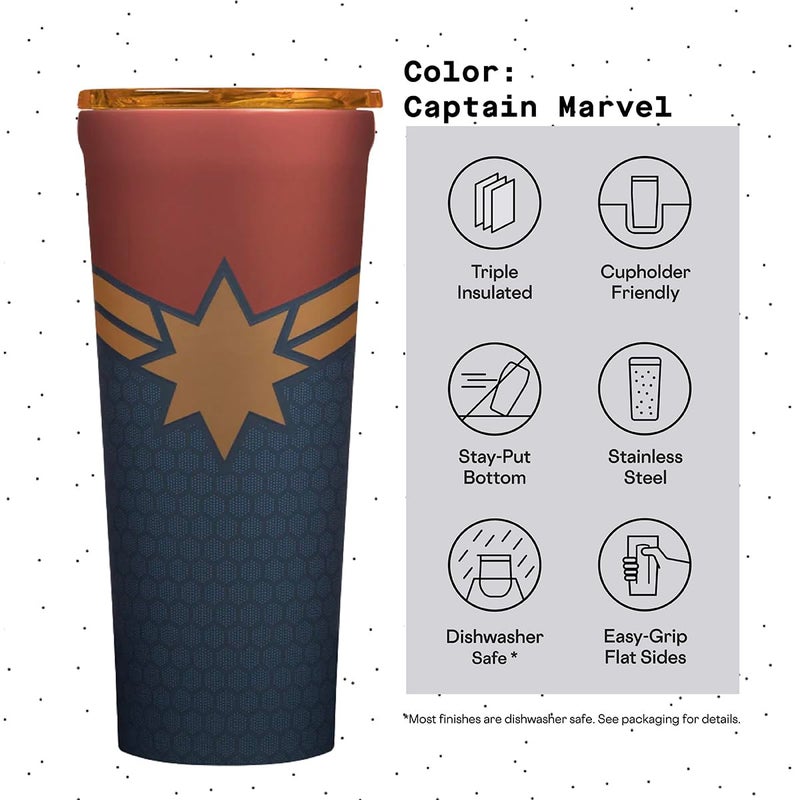Corkcicle x Captain Marvel Classic Insulated Coffee Mug with Lid  24 oz - Stainless Steel Travel Tumbler Keeps Drinks Cold 9+hrs  Hot 3hrs - Cupholder Friendly Travel Coffee Tumbler - Image 4