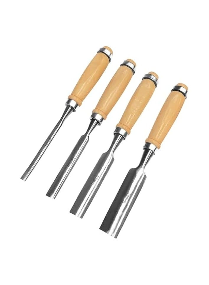 PROMASS Wood Chisel Set, 4pcs Wood Carving Tools (6mm, 12mm,18mm, 24mm) with Wooden Handle, Carbon Steel Material Heavy Duty Hand Carving Set for Woodworking, Wood Carving and Sculpting  - Image 1