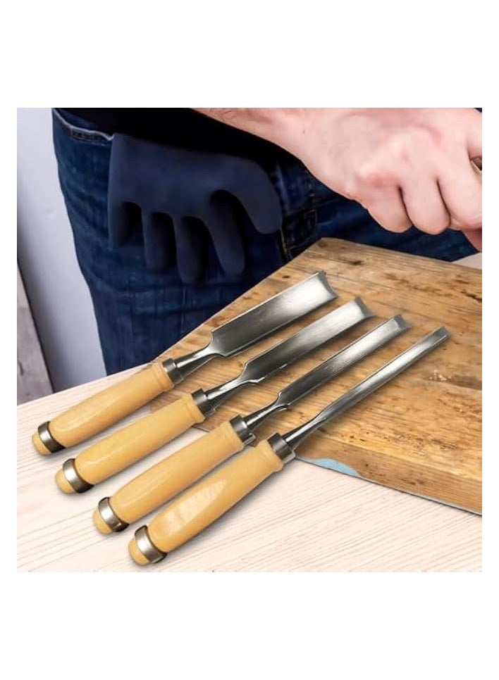 PROMASS Wood Chisel Set, 4pcs Wood Carving Tools (6mm, 12mm,18mm, 24mm) with Wooden Handle, Carbon Steel Material Heavy Duty Hand Carving Set for Woodworking, Wood Carving and Sculpting  - Image 4