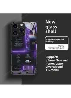 Circuit Board Phone Case For 13 14promax Creative 12 Cool 15 Model Glass Case Funny Digital Computer IPhone Protective Cover-Color:High Permeability Glass Shell-graphite Black -996-Applicable Model: