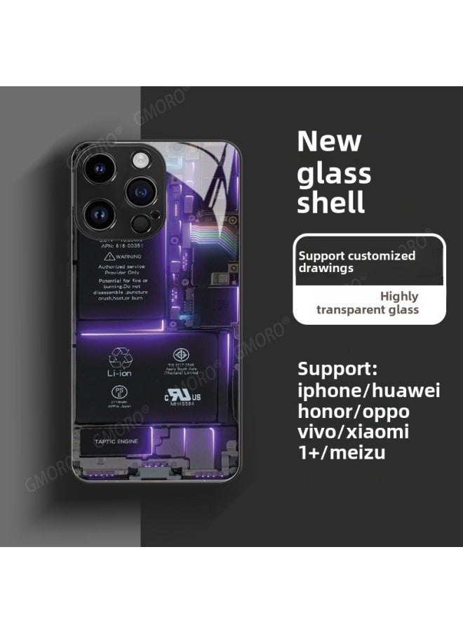 Generic - Circuit Board Phone Case For 13 14promax Creative 12 Cool 15 Model Glass Case Funny Digital Computer IPhone Protective Cover-Color:High Permeability Glass Shell-graphite Black -996-Applicable Model: - Image 1