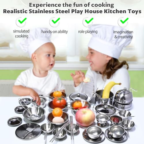 KEJIH Mini Size Kids Kitchen Pretend Play Toys Accessories with Stainless Steel Cookware Pots and Pans Set,Classic Kitchen Accessories Cooking Utensils Set Tiny Role Play Cooking Play Toy for Kids Toddlers - Image 3