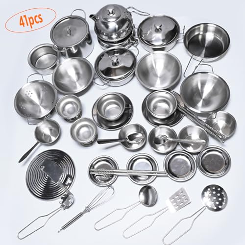 KEJIH Mini Size Kids Kitchen Pretend Play Toys Accessories with Stainless Steel Cookware Pots and Pans Set,Classic Kitchen Accessories Cooking Utensils Set Tiny Role Play Cooking Play Toy for Kids Toddlers - Image 2