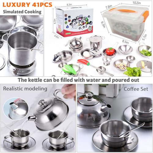 KEJIH Mini Size Kids Kitchen Pretend Play Toys Accessories with Stainless Steel Cookware Pots and Pans Set,Classic Kitchen Accessories Cooking Utensils Set Tiny Role Play Cooking Play Toy for Kids Toddlers - Image 4