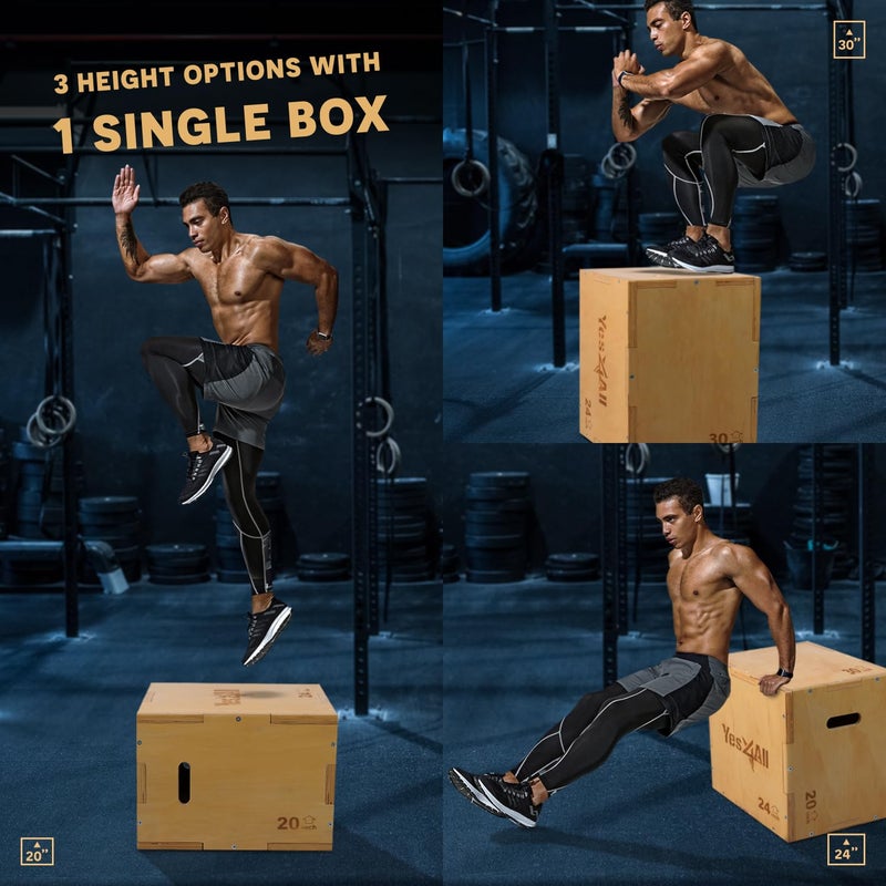 Yes4All Plyo Box, 3-in-1 Wooden Box Jumps for Home Gym (12/14/16â€¯in), 450 lbs Boxes Step Up with Smooth Edges & Wide Built-In Handles for Jumping, Strength Training, Lunges, Squats, Dips - Image 2