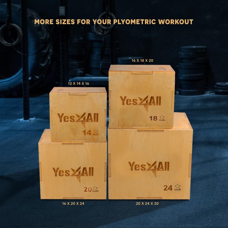 Yes4All Plyo Box, 3-in-1 Wooden Box Jumps for Home Gym (12/14/16â€¯in), 450 lbs Boxes Step Up with Smooth Edges & Wide Built-In Handles for Jumping, Strength Training, Lunges, Squats, Dips - Image 4