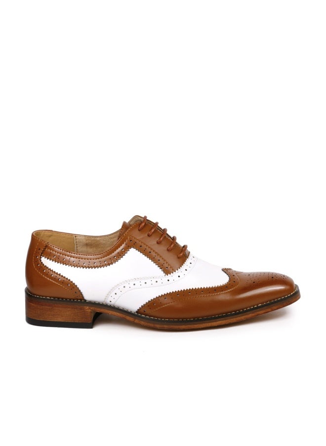Metrocharm MC118 Men's Two Tone Perforated Wing Tip Lace Up Oxford Dress Shoes (9.5, Tan Brown White) - Image 1