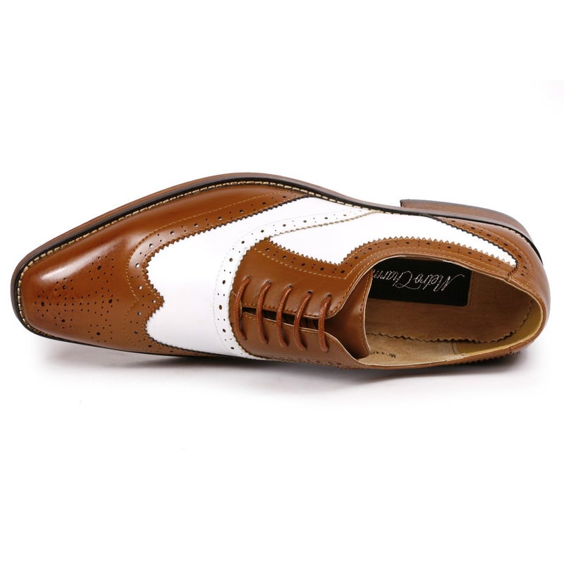 Metrocharm MC118 Men's Two Tone Perforated Wing Tip Lace Up Oxford Dress Shoes (9.5, Tan Brown White) - Image 4