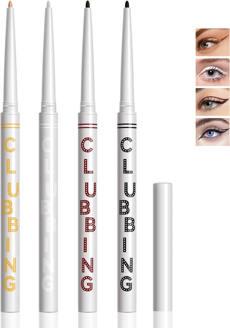 Apooliy 4Color Eyeliner Set Cream Eyeliner Pencil Long Wear White High Pigmented Black Professional Eye Makeup