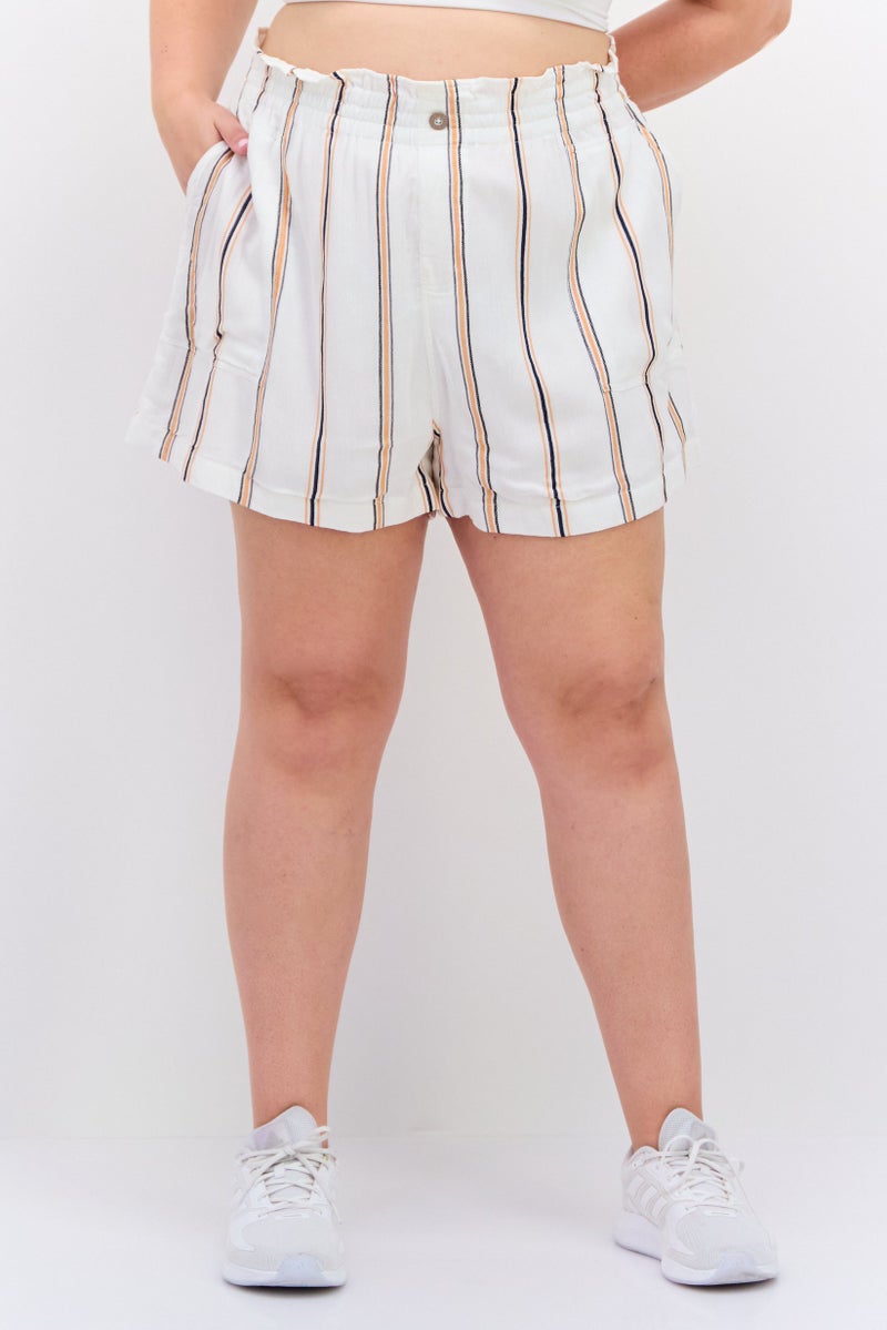 Jessica Simpson Women Plus Size Stripe Shorts, Off White Combo - Image 1