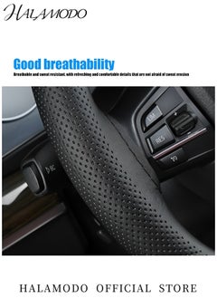 HALAMODO Car Steering Wheel Cover Universal Leather Car Stitch On Wrap Cover DIY Sewing Cover Breathable Anti Slip Car Wheel Cover Protector with Needle & Thread for Most Cars & SUVs  - Image 3