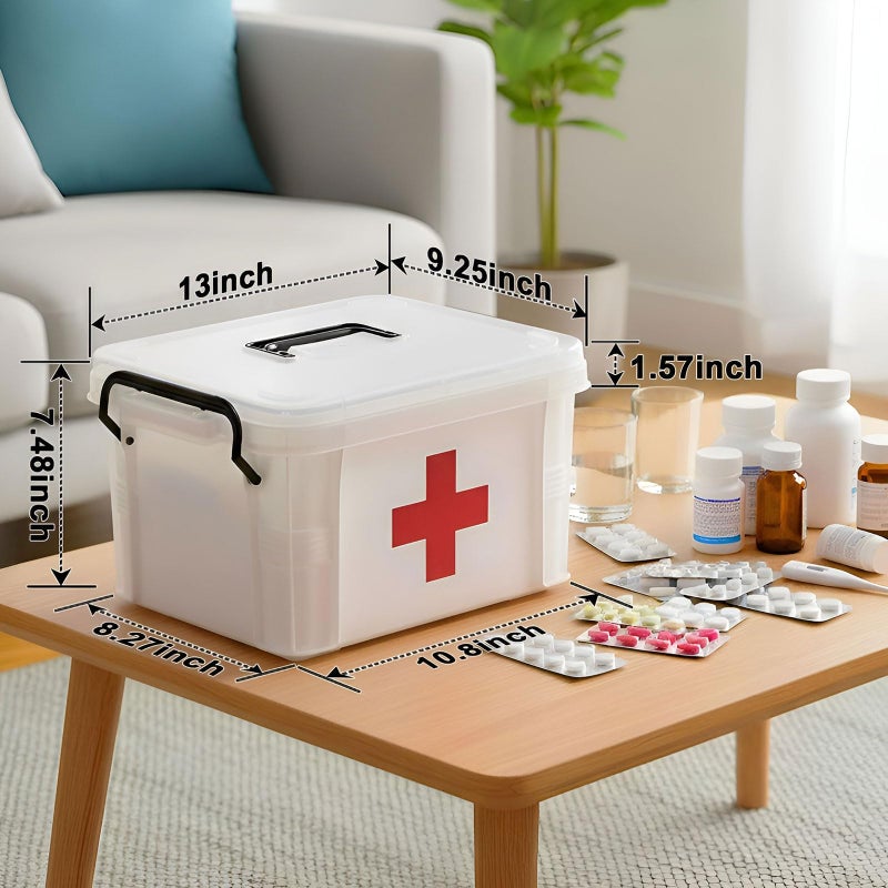 ANYPROLUS صندوق تنظيم الأدوية الشفاف سعة 15QT مع مقبض، حاوية أدوية بلاستيكية مع صينية، صندوق إسعافات أولية فارغ، منظم تخزين الأدوية السميك متعدد الاستخدامات، أبيض - Image 2