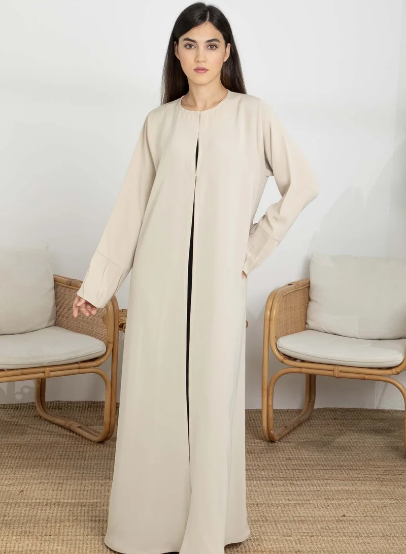 أم سكوير فاشن Beige Korean Nida Abaya with Frilled Cuffs