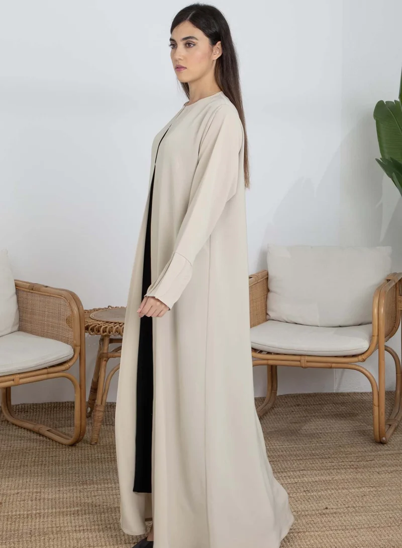 أم سكوير فاشن Beige Korean Nida Abaya with Frilled Cuffs