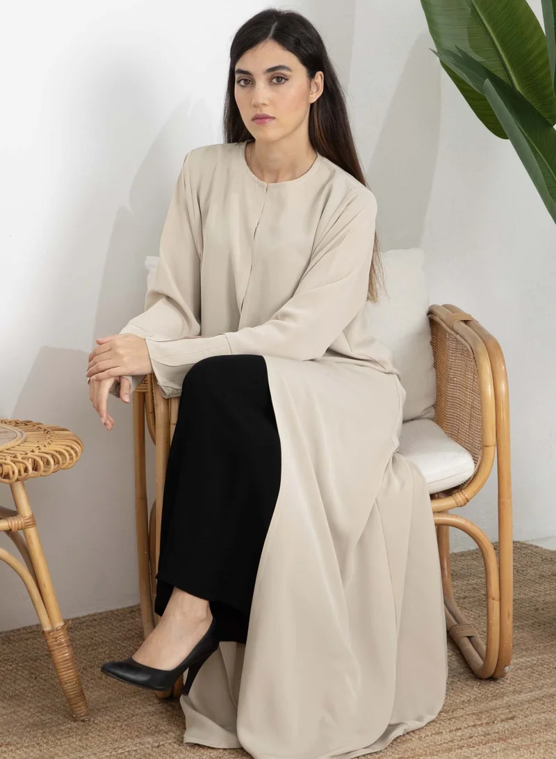 أم سكوير فاشن Beige Korean Nida Abaya with Frilled Cuffs