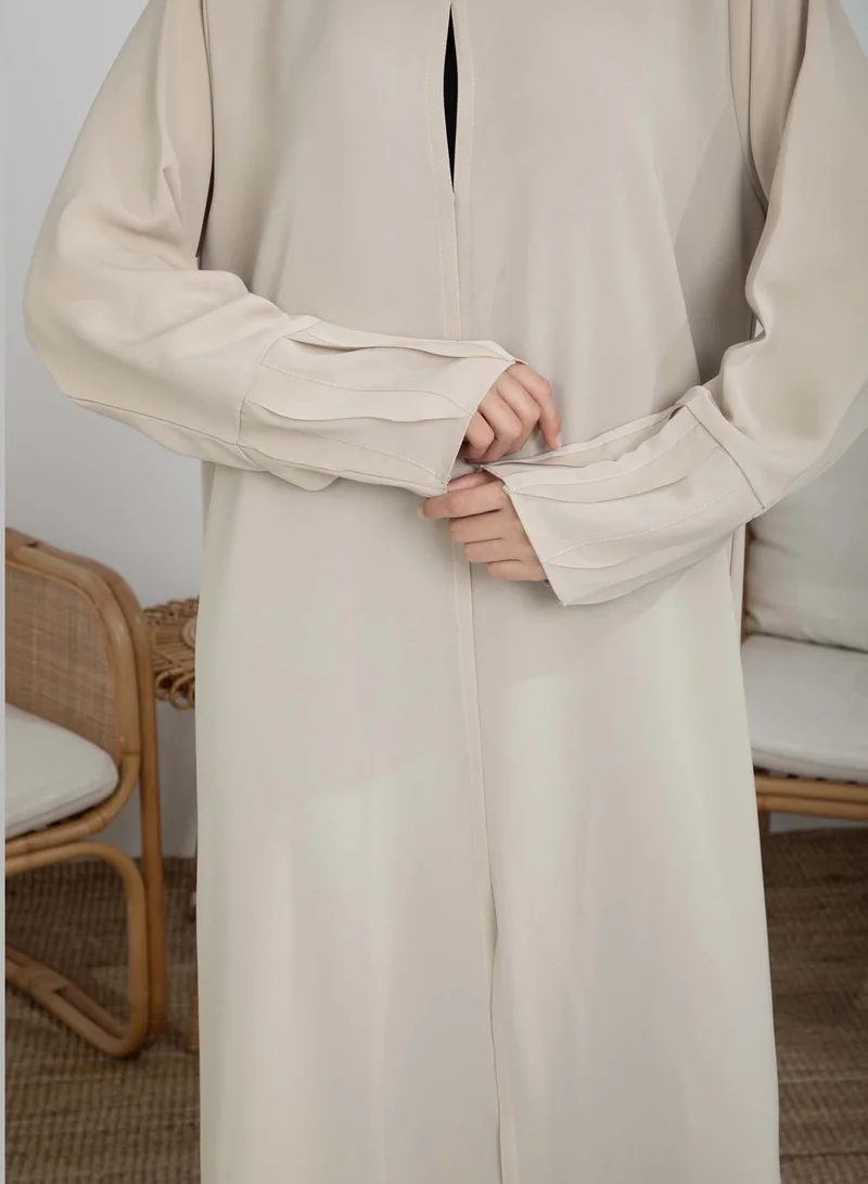 أم سكوير فاشن Beige Korean Nida Abaya with Frilled Cuffs