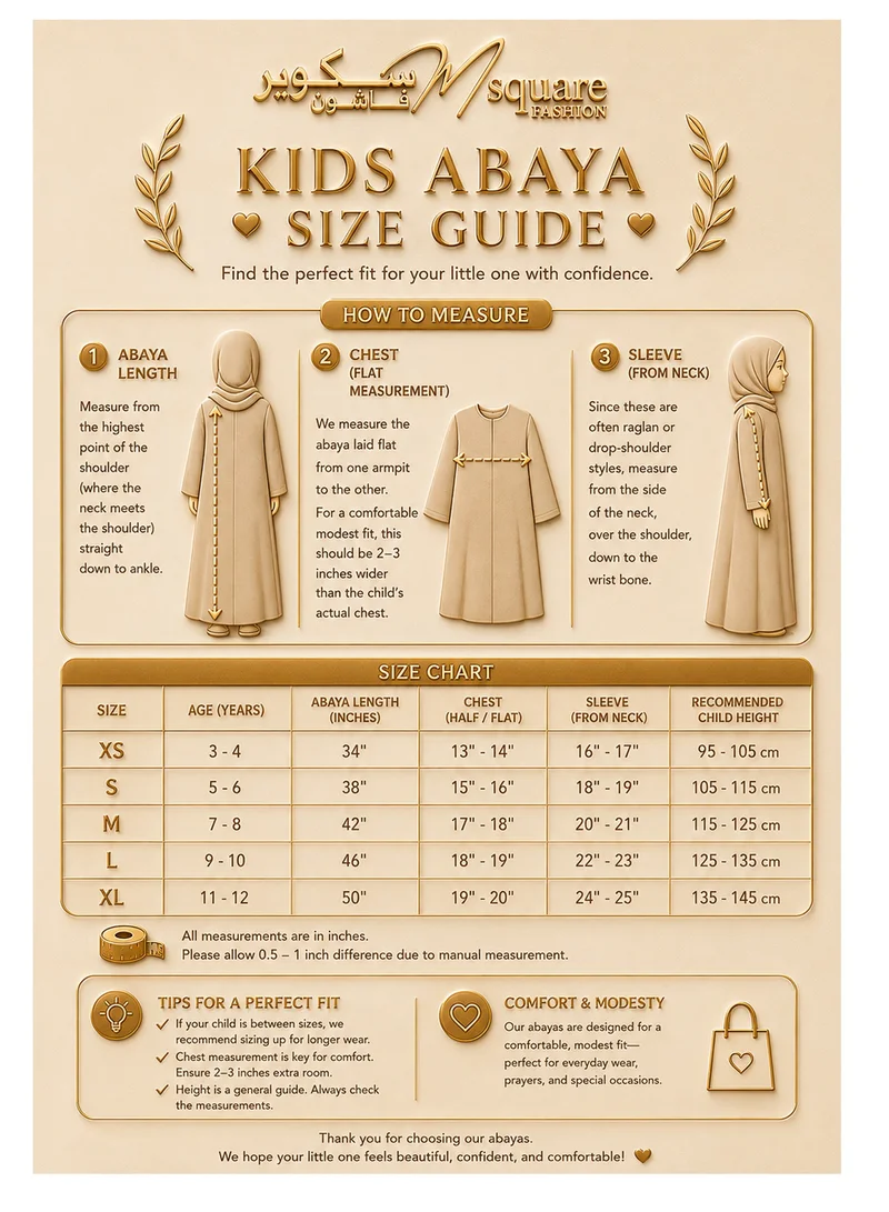 MSquare Fashion  Beige Korean Nida Abaya with Frilled Cuffs and Matching Headscarf for Women | Best Price UAE