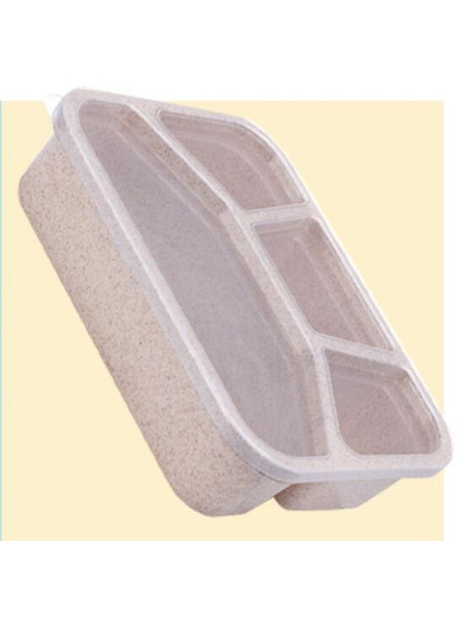 Candy-colored Partitioned Non-leaking Lunch Box Four-grid Snack Pastry Nut Covered Platter Straw Rice Box Add Logo-Specifications:4-compartment Lunch Box-beige - Image 1