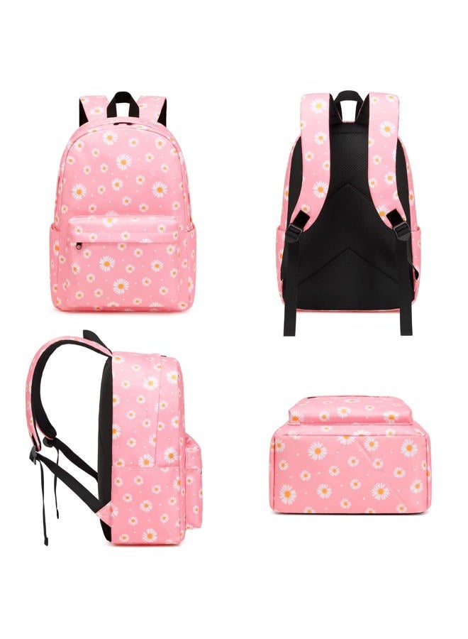 Kouxunt Girls School Backpacks for Kids Teens, 3-in-1 School Bag Bookbags Set with Lunch Bag Pencil Case, Daisy Pink, L, Schoolbag Set - Image 5