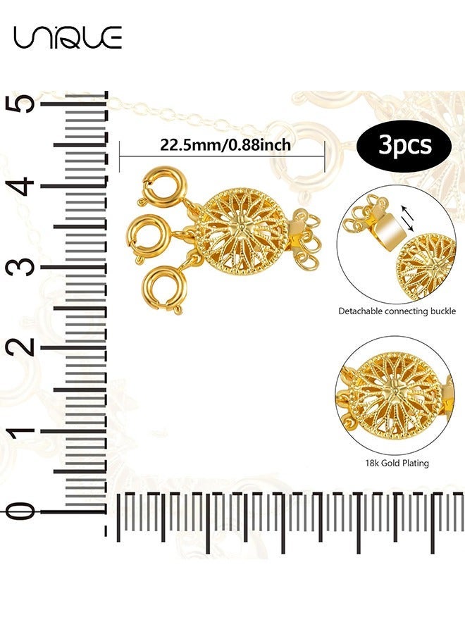 Unique 3pcs Necklace Layering Clasps, 3 Strands Jewelry Spacers Necklace Separator with Lobster Spring Ring Clasps for Layering Tangle Free Multiple Bracelet Lock Connectors (Gold) - Image 2