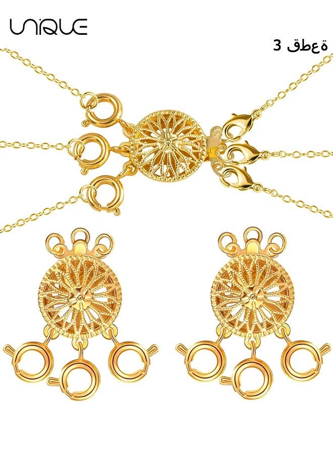 Unique 3pcs Necklace Layering Clasps, 3 Strands Jewelry Spacers Necklace Separator with Lobster Spring Ring Clasps for Layering Tangle Free Multiple Bracelet Lock Connectors (Gold) - Image 1