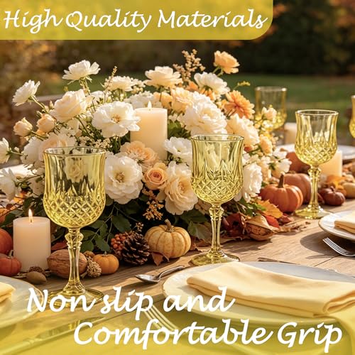 LEYIQU Plastic Wine Glasses, Plastic Goblets Vintage Style Cordial Unbreakable Drinking Glasses, Reusable Drinkware for Wedding Reception, Grand Event Party Supplies (12, Gold) - Image 5