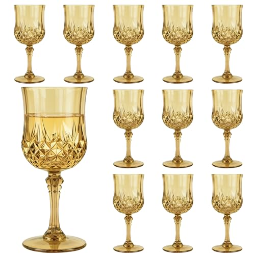 LEYIQU Plastic Wine Glasses, Plastic Goblets Vintage Style Cordial Unbreakable Drinking Glasses, Reusable Drinkware for Wedding Reception, Grand Event Party Supplies (12, Gold) - Image 1