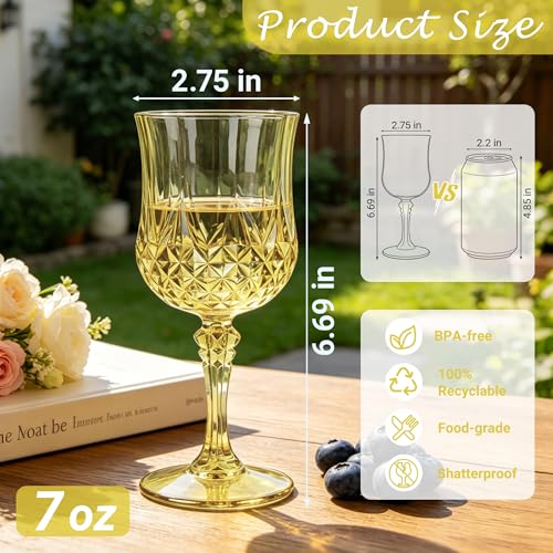 LEYIQU Plastic Wine Glasses, Plastic Goblets Vintage Style Cordial Unbreakable Drinking Glasses, Reusable Drinkware for Wedding Reception, Grand Event Party Supplies (12, Gold) - Image 2