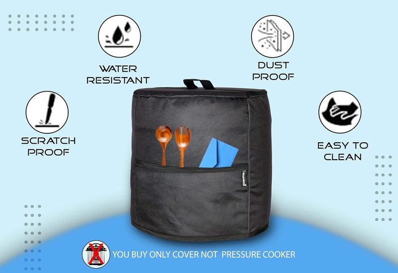 SOFROZ SOFROZ 6 Ltr Pressure Cooker Nylon Cover with Storage Pockets Waterproof Dustproof Kitchen Appliance Cover for Instant Pot CrockPot Ninja Foodi Storage Organizer with Pouches Black 36x34 cm  - Image 4