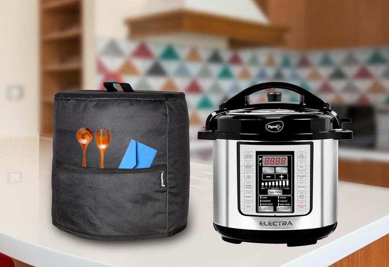 SOFROZ SOFROZ 6 Ltr Pressure Cooker Nylon Cover with Storage Pockets Waterproof Dustproof Kitchen Appliance Cover for Instant Pot CrockPot Ninja Foodi Storage Organizer with Pouches Black 36x34 cm  - Image 5